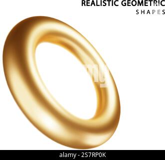 Realistic tor isolated on white background. Vector geometric 3d golden rings. Minimal Decoration element. Realistic tor isolated on white background. Vector geometric 3d golden rings. Minimal Decoration element. Stock Vector