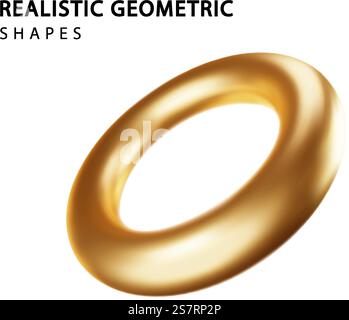 Realistic tor isolated on white background. Vector geometric 3d golden rings. Minimal Decoration element. Realistic tor isolated on white background. Vector geometric 3d golden rings. Minimal Decoration element. Stock Vector