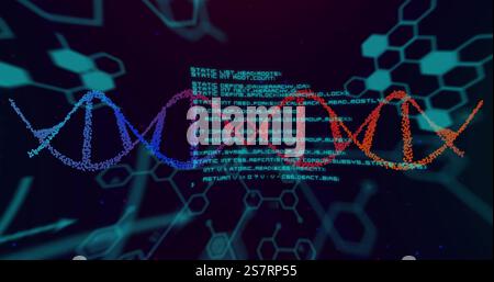Image of dna strand and scientific data processing Stock Photo