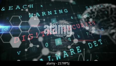 Image of warning text, human brains and scientific data processing Stock Photo