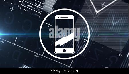 Image of smartphone icon over data processing on black background Stock Photo