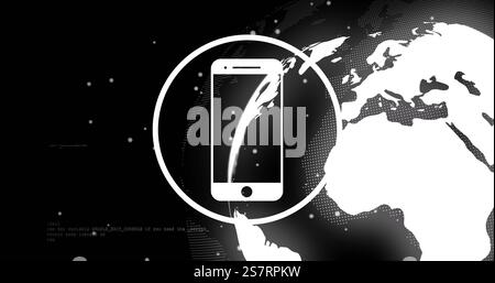Smartphone icon image over digital globe and data processing background Stock Photo
