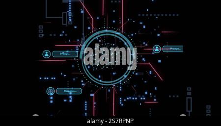Digital brain network and data processing image over dark background with neon lines Stock Photo