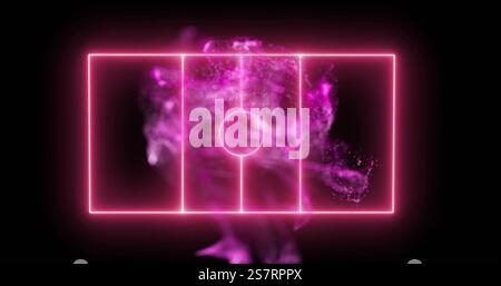 Pink glowing lines and particles image over dark background Stock Photo