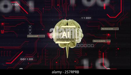 AI brain model with binary code and data processing image Stock Photo
