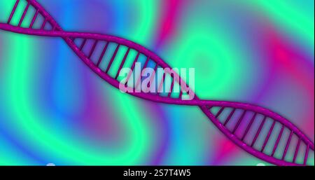 DNA strand over colorful, abstract background image Stock Photo