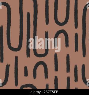 Abstract lines seamless pattern. Curved grunge stroke endless background. Wavy black brush ink shapes repeat cover. Tribal continuous ornament. Patter Stock Vector