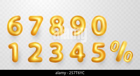 Number 0 to 9. Golden balloons design for parties, birthdays, anniversary and wedding celebrations realistic design elements. Stock Vector