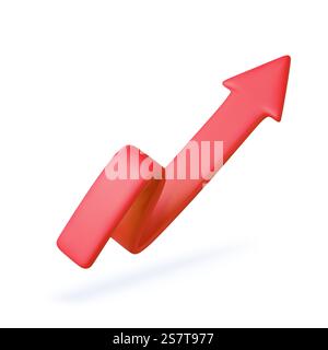 3d Growing Red Arrow up. Growth chart sign. Flexible arrow indication statistic. Trading stock news impulses. Trade infographic. 3d rendering. Vector illustration. 3d Growing Red Arrow up. Stock Vector