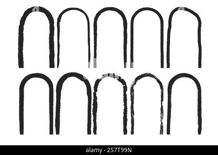 Grunge arch frames set. Door shapes modern black Vector hand drawn collection illustration isolated on white background. Stock Vector