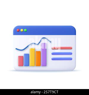 3d Online marketing, financial report chart, data analysis, and web development concept. Sales, increase money growth icon, progress marketing. 3d rendering. Vector illustration. 3d Online marketing, Stock Vector