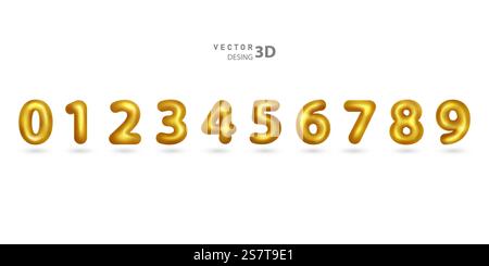 Number 0 to 9. Golden balloons design for parties, birthdays, anniversary and wedding celebrations realistic design elements. Stock Vector
