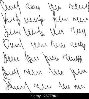 Legitable Cursive Illegible cursive script message. Handwritten scribble letter. Freehand ...