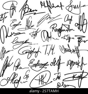 Hand Signitures Collection of handwritten signatures. Personal contract fictitious ...
