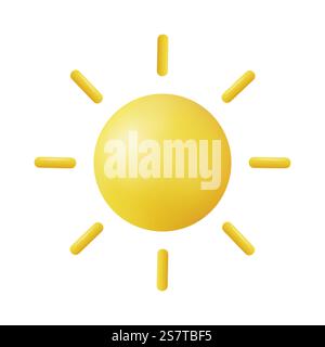 3d Yellow sun with rays, sun star. Cartoon minimal style. Summer, weather, nature, space concept. 3d rendering. Vector illustration. 3d Yellow sun with rays, sun star. Stock Vector