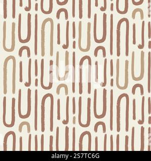 Abstract lines seamless pattern. Curved grunge stroke endless background. Wavy beige brush ink shapes repeat cover. Pattern monochrome motif. Vector h Stock Vector