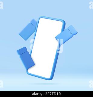 3D Render Smartphone mockup with blank white screen with flying coupons. 3d rendering. Vector illustration. 3D Render Smartphone mockup Stock Vector