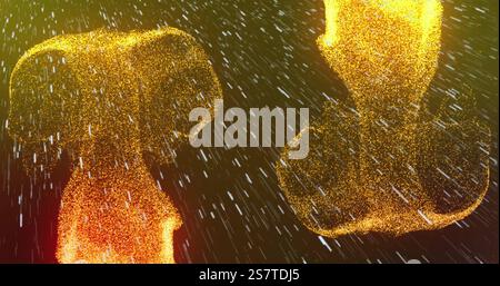 Image of glowing light spots and light trails moving over black background Stock Photo
