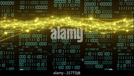 Binary code and data processing image with glowing wave Stock Photo