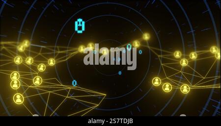 Binary code and network connections over digital tunnel image Stock Photo