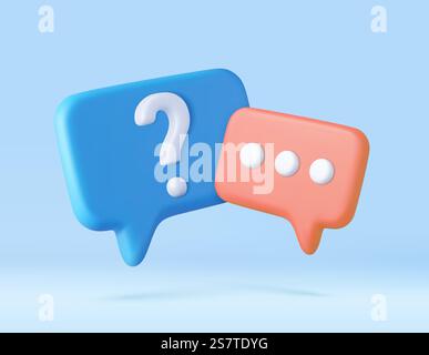 3d rendering faq icon, question mark with bubble chat. 3d rendering. Vector illustration. 3d rendering faq icon, Stock Vector