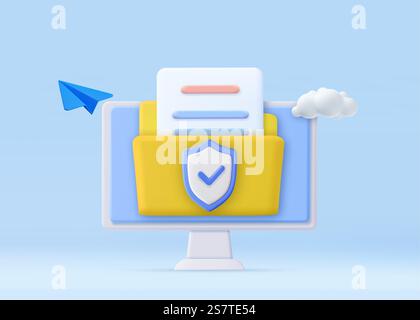 3d Secure confidential files folder with paper documents access and private lock. 3d rendering. Vector illustration. Secure confidential files folder Stock Vector