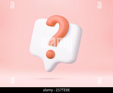 3d Speech bubble with question mark icon. FAQ, support, help concept. Have a question, question answer sign or problem. 3d rendering. Vector illustration. 3d Speech bubble with question mark. Stock Vector