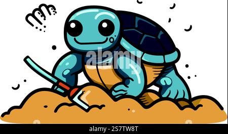 Turtle digging a hole in the ground. cartoon vector illustration Stock ...