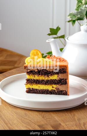 chocolate sponge cake with citrus buttercream Stock Photo