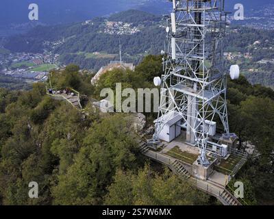 Transmission mast on Monte San Salvatore, Lugano, Canton Ticino, Switzerland, Europe Stock Photo