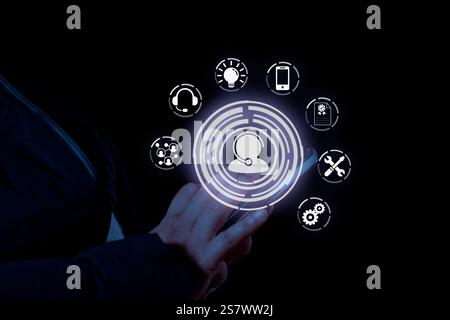 Technical Support Center Customer Service Internet Business Technology Concept. online technical support, and customer service 24-7 nonstop. Business Stock Photo