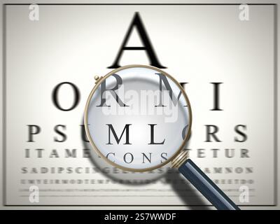 An image of a sharp unsharp test with a magnifying glass Stock Photo