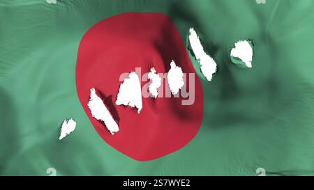 Bangladesh flag perforated, bullet holes, white background, 3d rendering Stock Photo