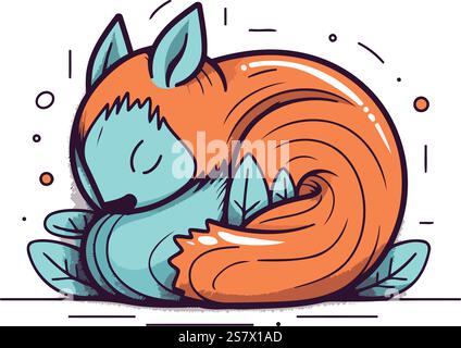 Cute little fox sleeping on the moon. Vector cartoon illustration Stock ...