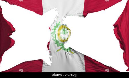 Destroyed Raleigh city, capital of North Carolina state flag, white background, 3d rendering Stock Photo