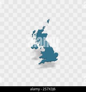 United Kingdom of Great Britain and Northern Ireland high detailed vector representation of country silhouette. 3D map on transparent background with dropped shadow. For educational, decorative, or informational use. Stock Vector