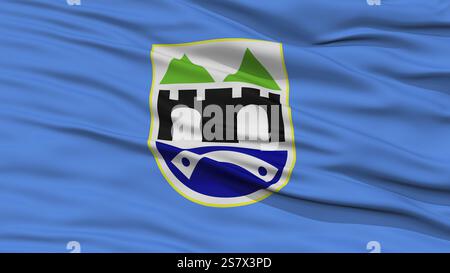 Flag of Bosnia and Herzegovina waving in the wind. Blue field with ...
