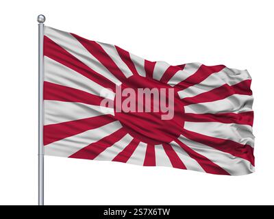 Imperial Japanese Army War Flag On Flagpole, Isolated On White Background Stock Photo