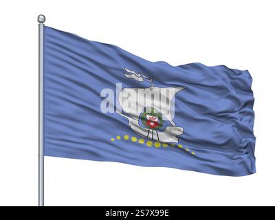 Engels City Flag On Flagpole, Country Russia, Saratov Oblast, Isolated On White Background Stock Photo