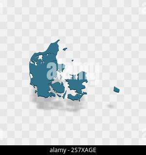 Denmark high detailed vector representation of country silhouette. 3D map on transparent background with dropped shadow. For educational, decorative, or informational use. Stock Vector