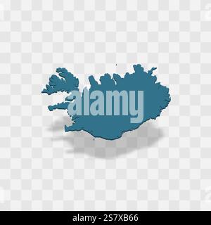 Iceland high detailed vector representation of country silhouette. 3D map on transparent background with dropped shadow. For educational, decorative, or informational use. Stock Vector