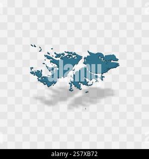 Falklands high detailed vector representation of country silhouette. 3D map on transparent background with dropped shadow. For educational, decorative, or informational use. Stock Vector