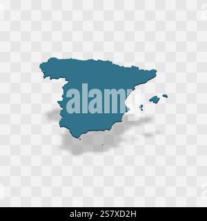 Spain high detailed vector representation of country silhouette. 3D map on transparent background with dropped shadow. For educational, decorative, or informational use. Stock Vector