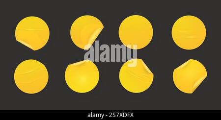 Vector realistic illustration of white round stickers , yellow set Stock Vector