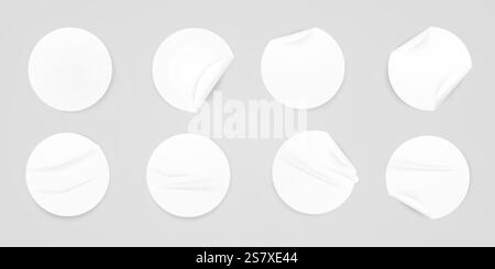 Vector realistic illustration of white round stickers , set Stock Vector