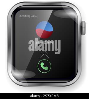 A vector illustration of a smartwatch user interface displaying an incoming call screen Stock Vector