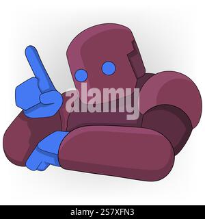 Cartoon doodle illustration about advanced technology in the future, robot is using finger pointing gesture to give directions Stock Vector