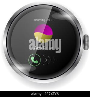 A vector illustration of a smartwatch user interface displaying an incoming call screen Stock Vector