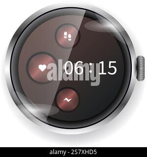 A vector illustration of a smartwatch user interface displaying fitness tracking features. Stock Vector