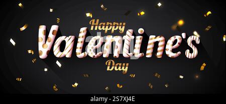 Happy Valentines Day poster, banner with white frame. Vector 3d
